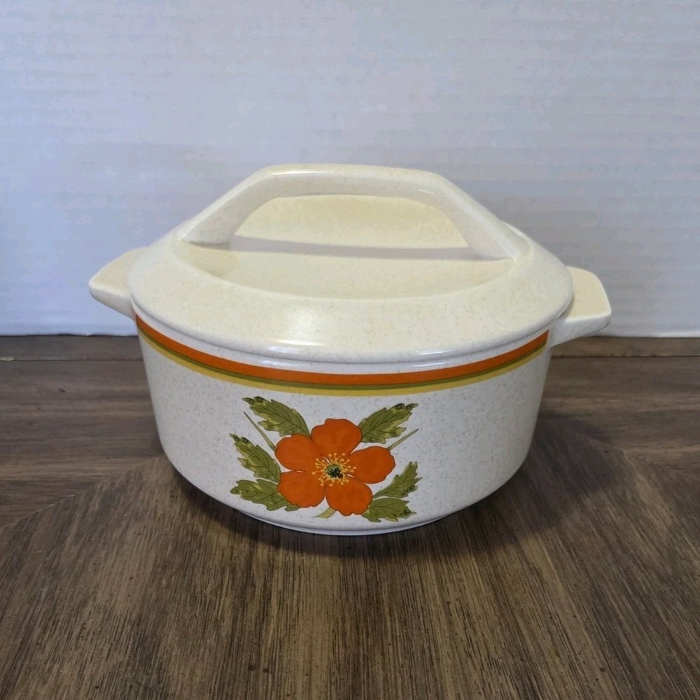 Temper-Ware by Lenox Fire Flower Floral Round Casserole Dish Lid Microwave fall